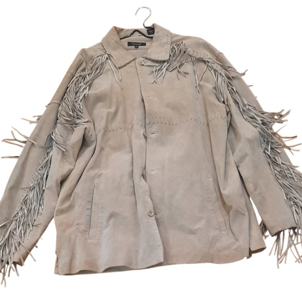 Genelli Mens Leather Fringe Jacket Size XXL Blonde Tan & Pants Size 40 Vintage